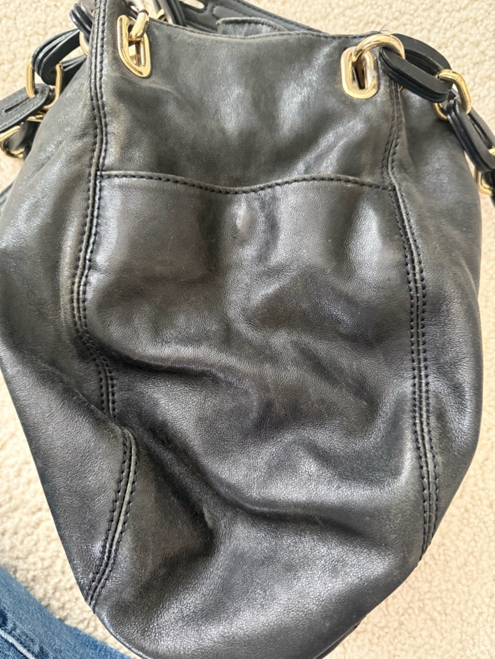 Michael Kors Black Leather Hobo with Gold Hardware - Picture 4 of 16